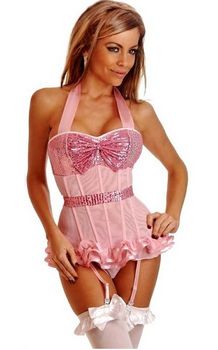 Pink sequined strapped overbust